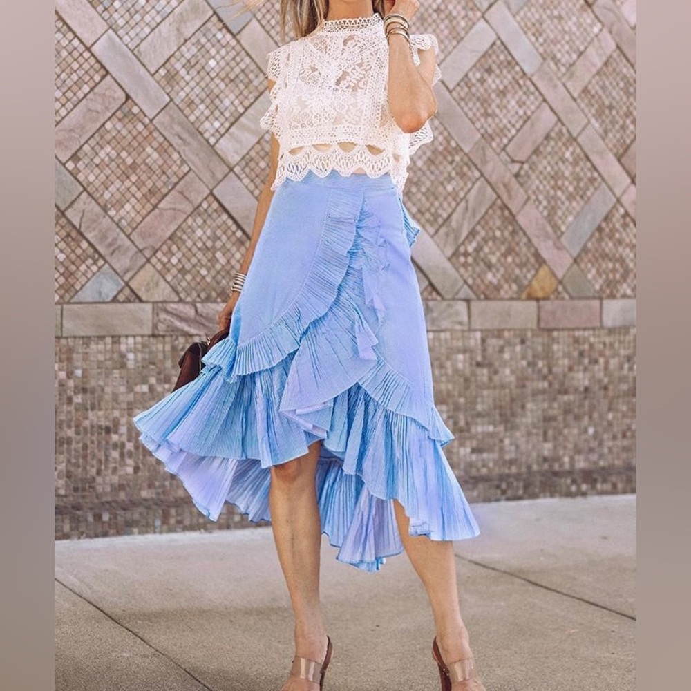 Chicwish Applause of Ruffle Tiered Frill Hem Skirt in Blue Stripes